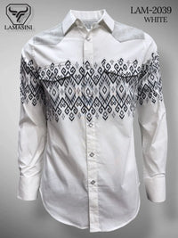 Lamasini Jeans LAM-2032 Printed Fashion Shirt - White 2039
