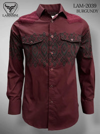 Lamasini Jeans LAM-2032 Printed Fashion Shirt - Burgundy 2039