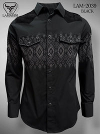 Lamasini Jeans LAM-2032 Printed Fashion Shirt - Black 2039