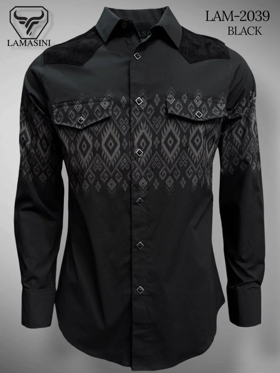 Lamasini Jeans LAM-2032 Printed Fashion Shirt - Black 2039