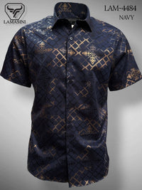 Lamasini Jeans LAM-2032 Printed Fashion Shirt - Navy 4484