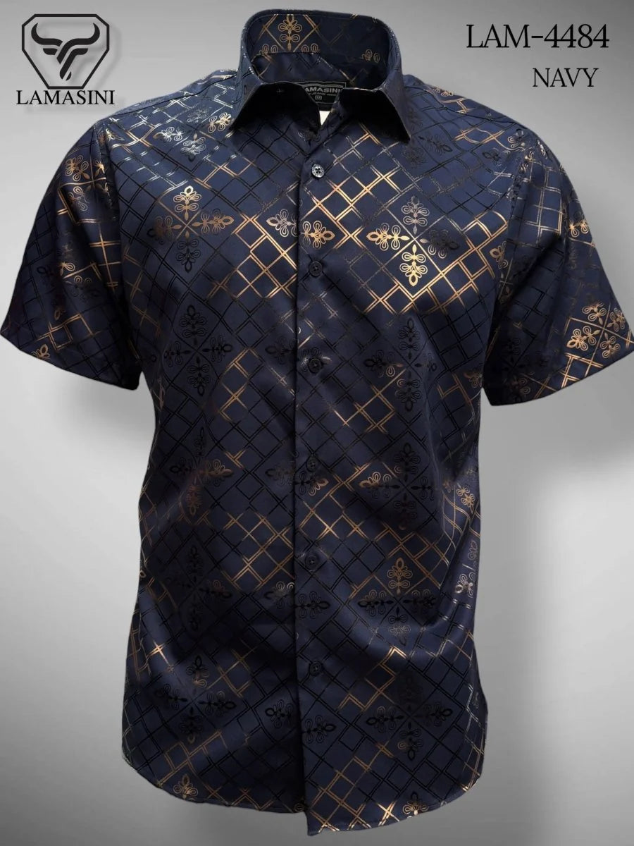 Lamasini Jeans LAM-2032 Printed Fashion Shirt - Navy 4484