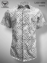 Lamasini Jeans LAM-2032 Printed Fashion Shirt - White 4484