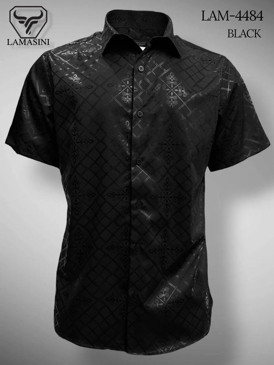 Lamasini Jeans LAM-2032 Printed Fashion Shirt - Black 4484