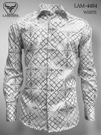 Lamasini Jeans LAM-2032 Printed Fashion Shirt - White 4484