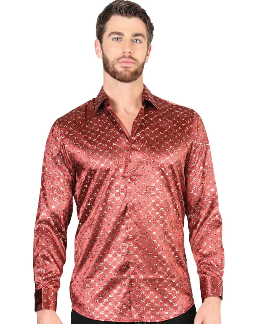 Camisa Burgundy-Gold De Moda El Señor De Los Cielos 44546