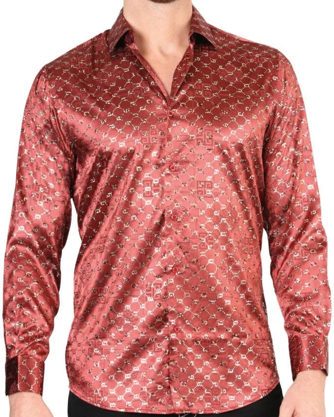 Camisa Burgundy-Gold De Moda El Señor De Los Cielos 44546