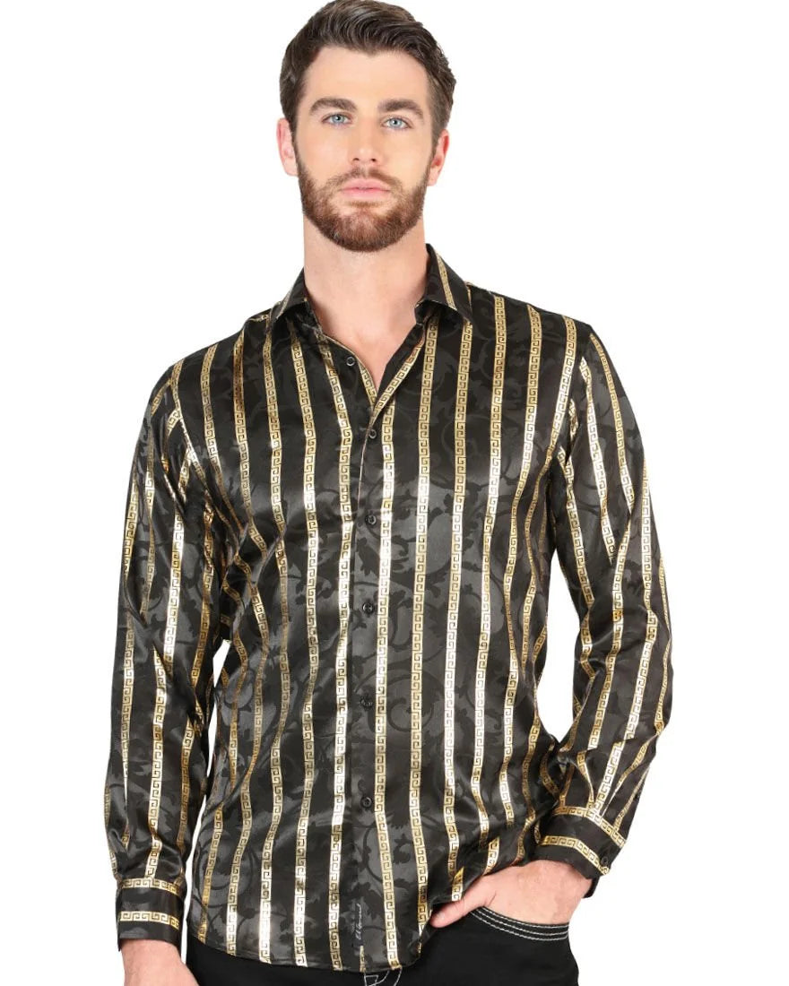 Camisa Con Líneas De Grecas Doradas Color Negro 44554