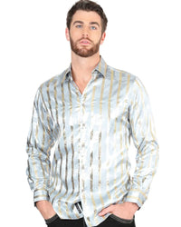 Camisa Con Líneas De Grecas Doradas Color Gris 44578