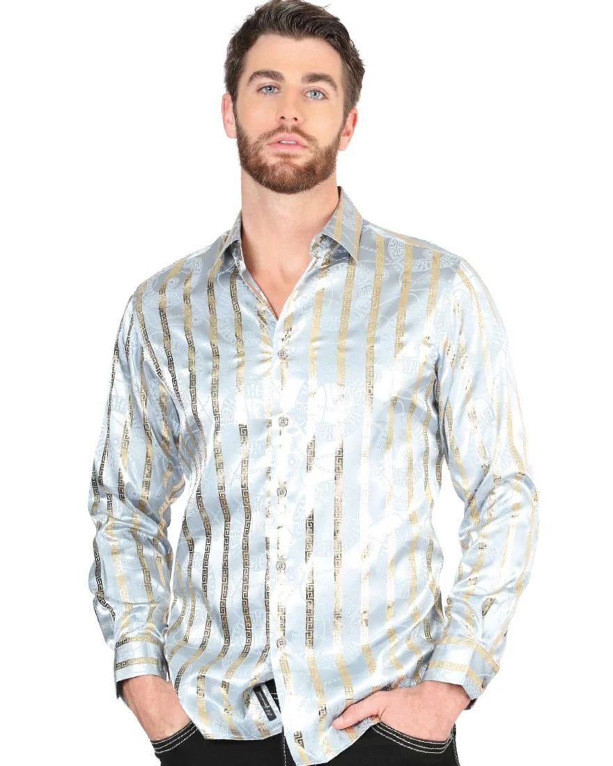 Camisa Con Líneas De Grecas Doradas Color Gris 44578