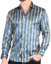 Camisa Con Líneas De Grecas Doradas Color Teal 44580