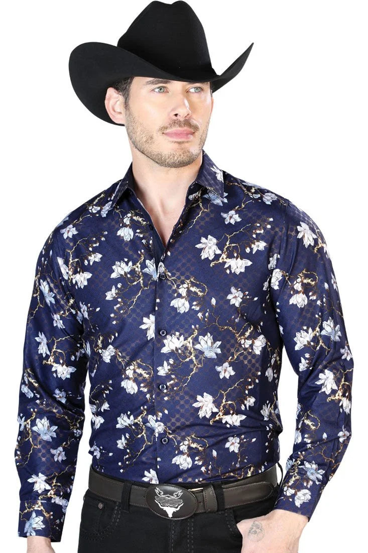 Camisa Fina Estampada El Señor De Los Cielos 43822 Navy