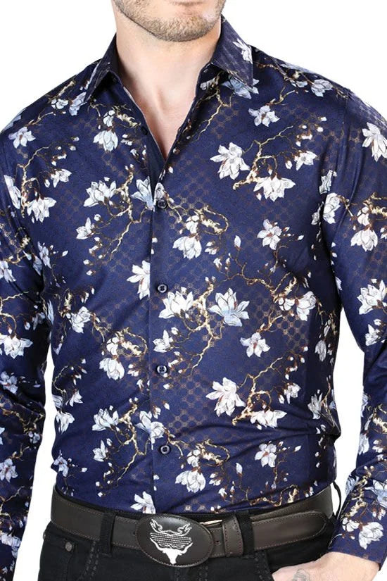 Camisa Fina Estampada El Señor De Los Cielos 43822 Navy
