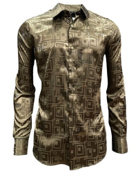 Lamasini - Warm Brown Geometric Dress Shirt  2022