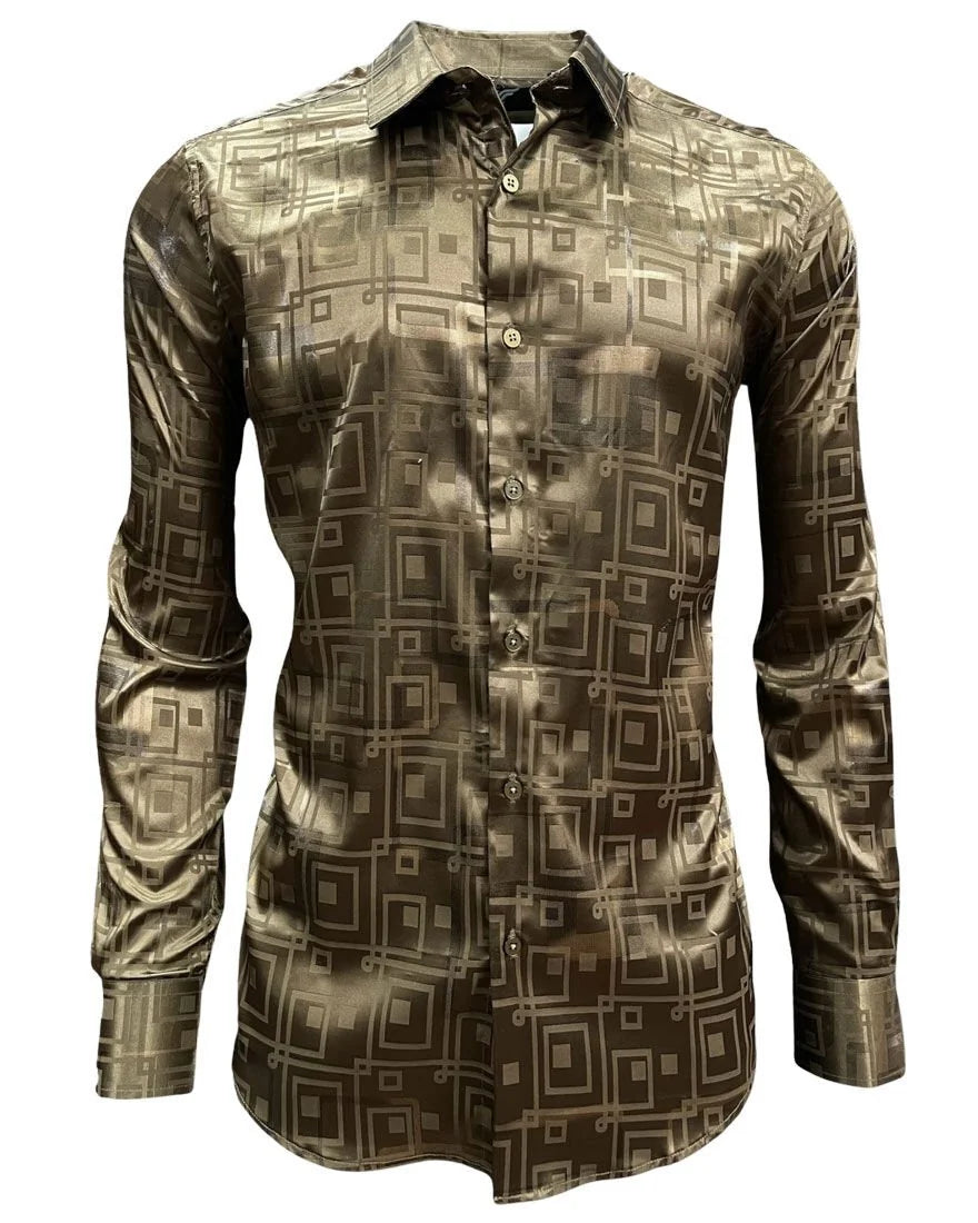 Lamasini - Warm Brown Geometric Dress Shirt  2022