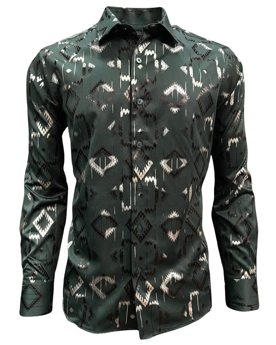 Lamasini - Green Pattern Dress Shirt  4474