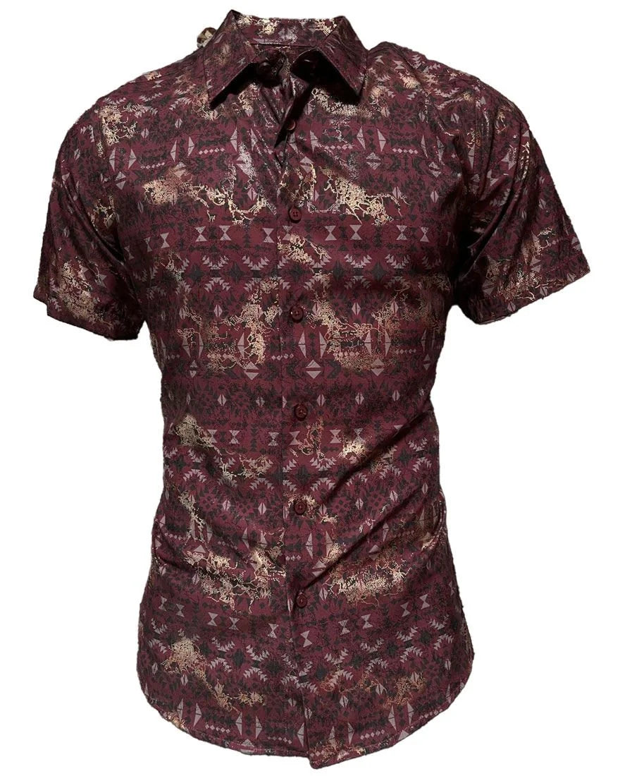 Montero - 0451 Men's Shirt Burgundy Pattern