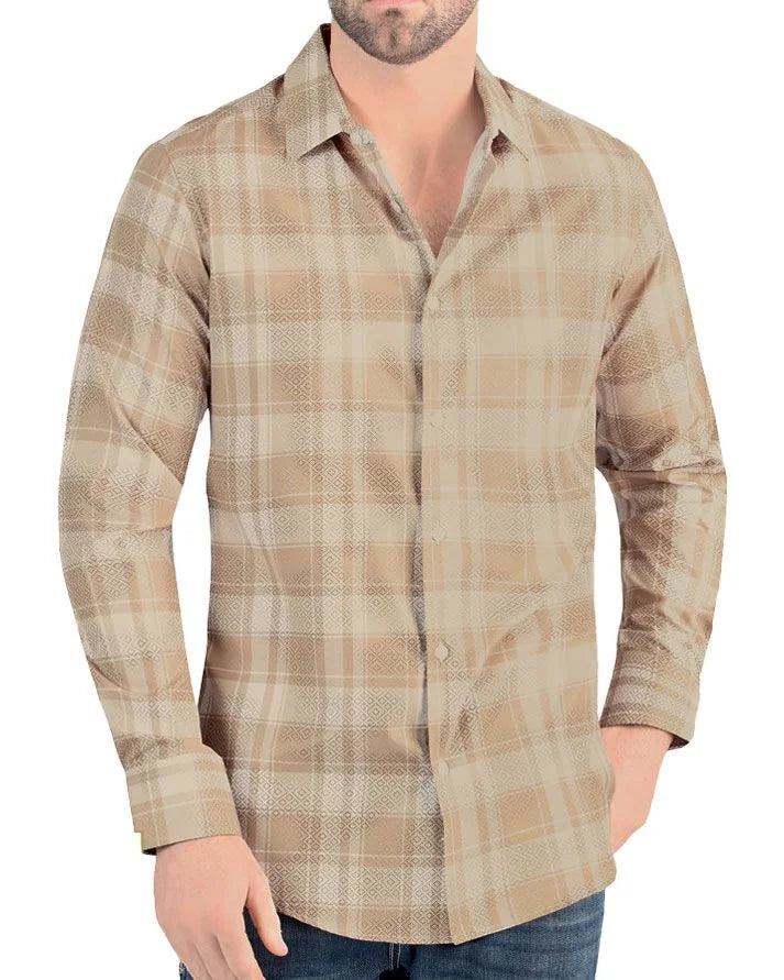 Lamasini - Men's Beige Plaid Shirt  0118