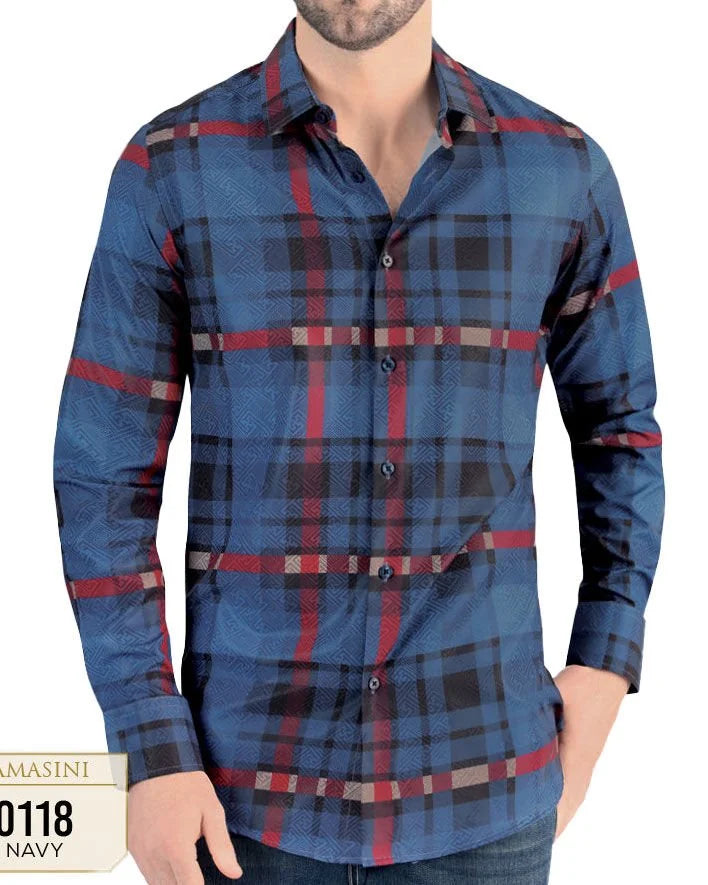 Lamasini - Men's Navy Plaid Shirt 0118