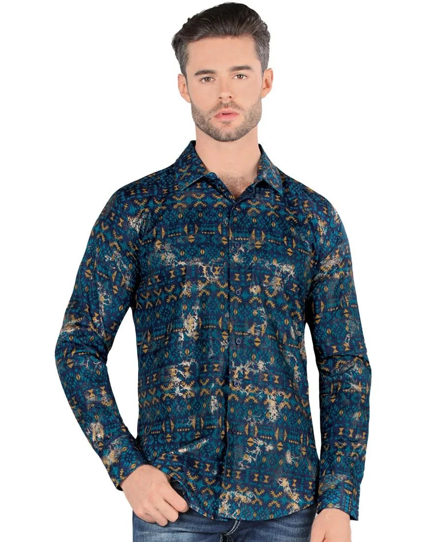 Montero - 0451 Men's Shirt Navy Pattern