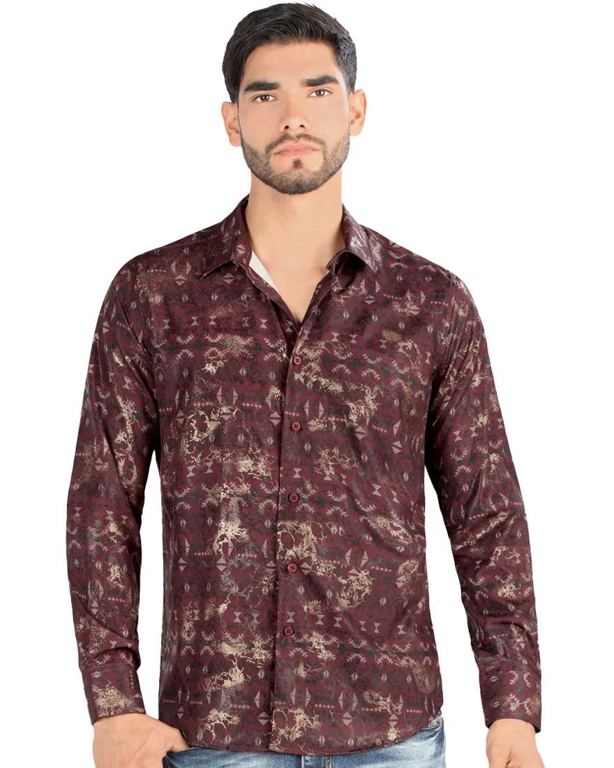 Montero - 0451 Men's Shirt Burgundy Pattern