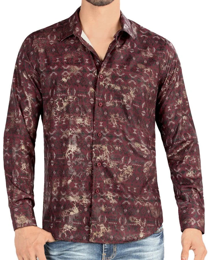 Montero - 0451 Men's Shirt Burgundy Pattern