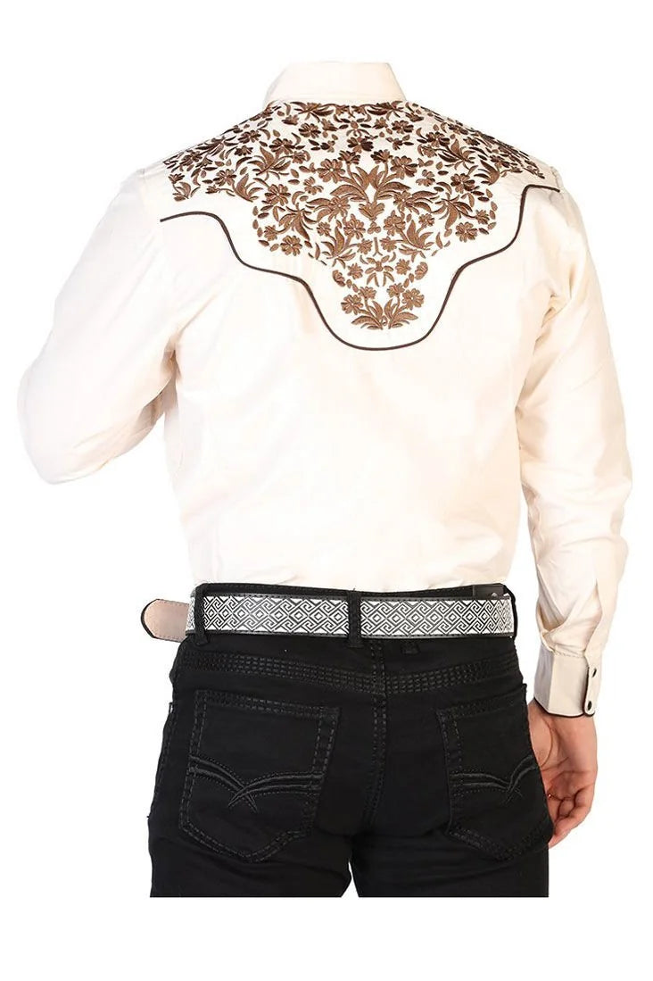 El General - Camisa Vaquera Bordada Beige ESDLC 43299