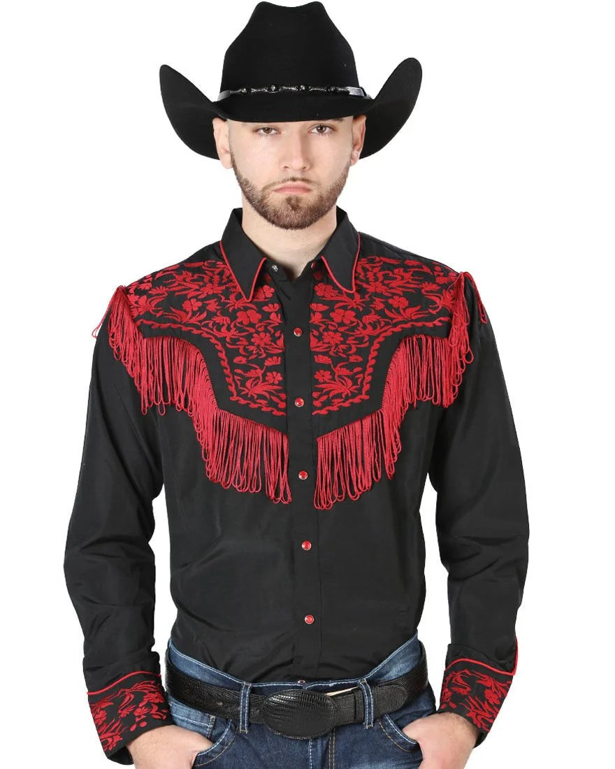 El General - Camisa Vaquera Negra Bordado Y Barbas Rojas 126726