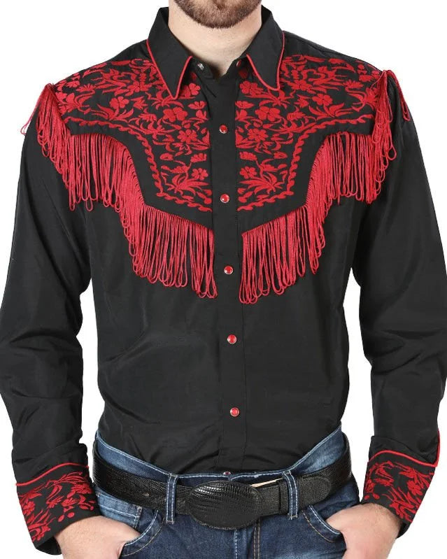 El General - Camisa Vaquera Negra Bordado Y Barbas Rojas 126726