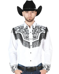 El General - Camisa Vaquera Blanca Bordado Y Barbas Negros 44223
