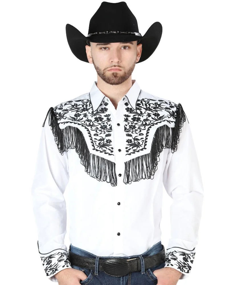 El General - Camisa Vaquera Blanca Bordado Y Barbas Negros 44223