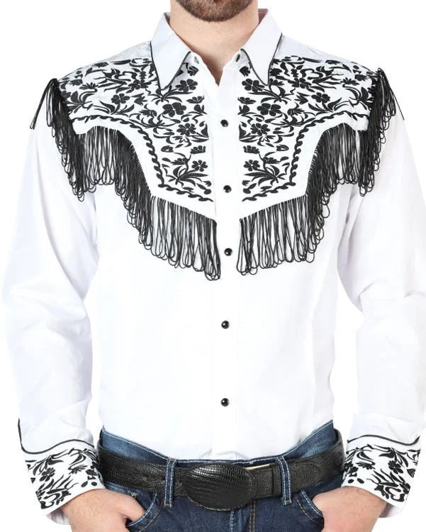 El General - Camisa Vaquera Blanca Bordado Y Barbas Negros 44223