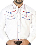El General - Camisa Blanca Bordada Calavera Toro Bighorn Texas 126672