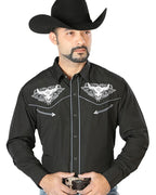 El General - Camisa Negra Bordada Calavera De Toro Con Estrella 126676