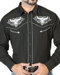 El General - Camisa Negra Bordada Calavera De Toro Con Estrella 126676