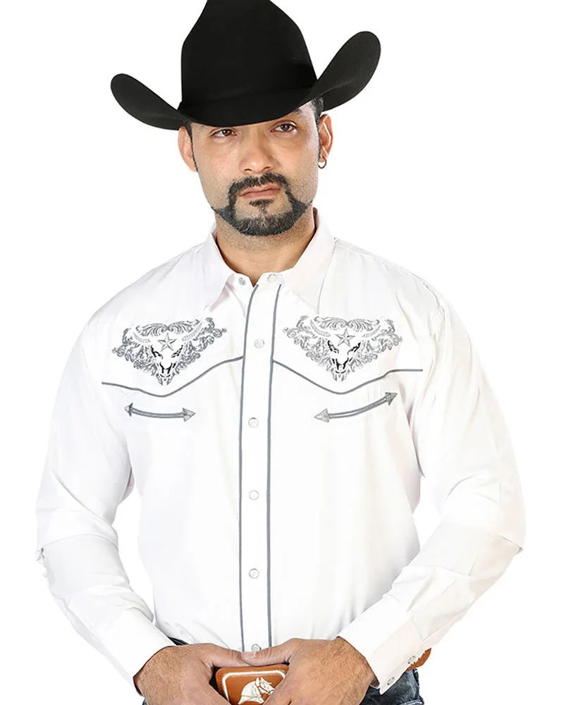 El General - Camisa Blanca Bordada Calavera De Toro Con Estrella 126677