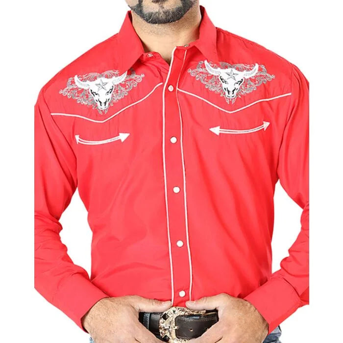 El General - Camisa Roja Bordada Calavera De Toro Con Estrella 126678