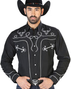 El General - Camisa Negra Bordada Soga Y Toro Cuernos Largos 126711