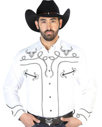 El General - Camisa Blanca Bordada Soga Y Toro Cuernos Largos 126712