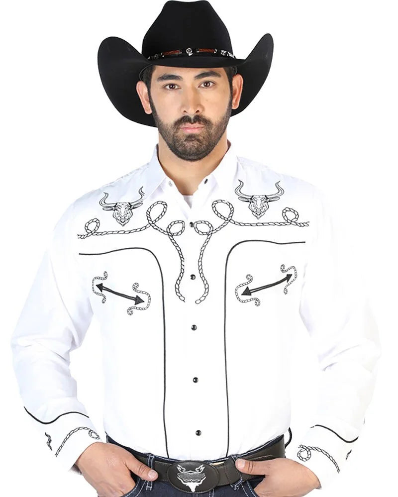 El General - Camisa Blanca Bordada Soga Y Toro Cuernos Largos 126712