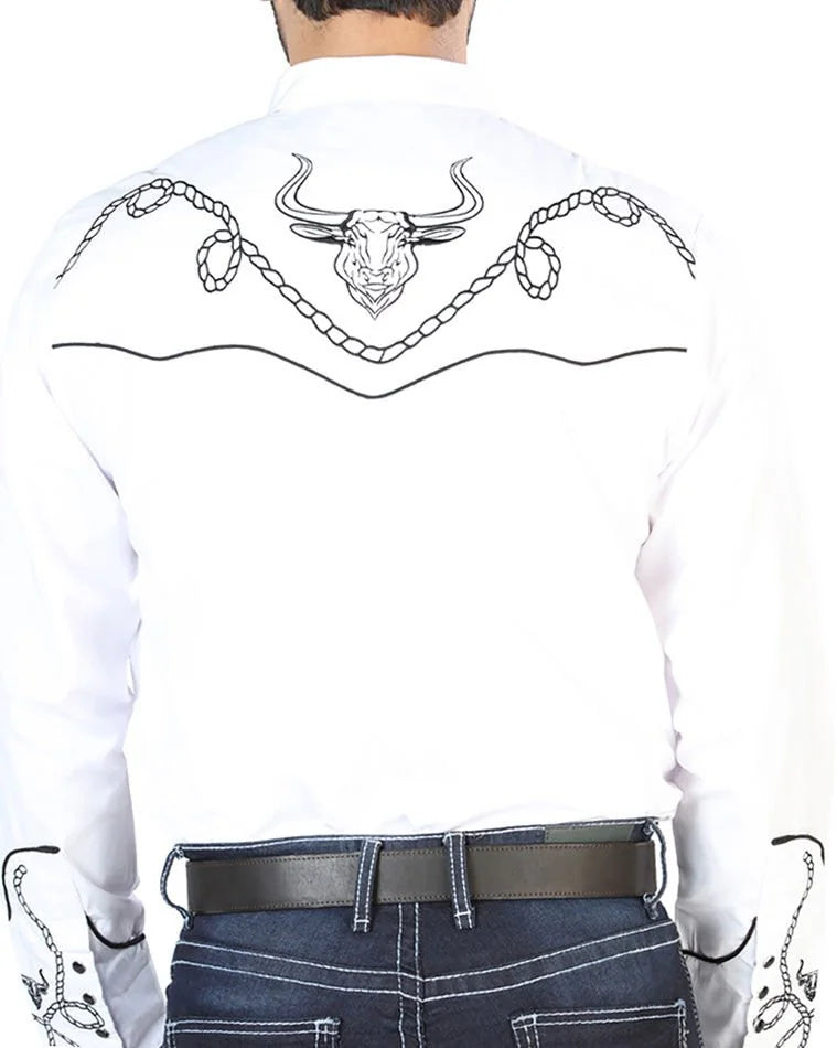 El General - Camisa Blanca Bordada Soga Y Toro Cuernos Largos 126712