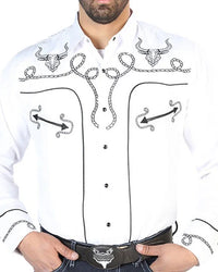 El General - Camisa Blanca Bordada Soga Y Toro Cuernos Largos 126712