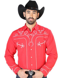 El General - Camisa Roja Bordada Soga Y Toro Cuernos Largos 126713