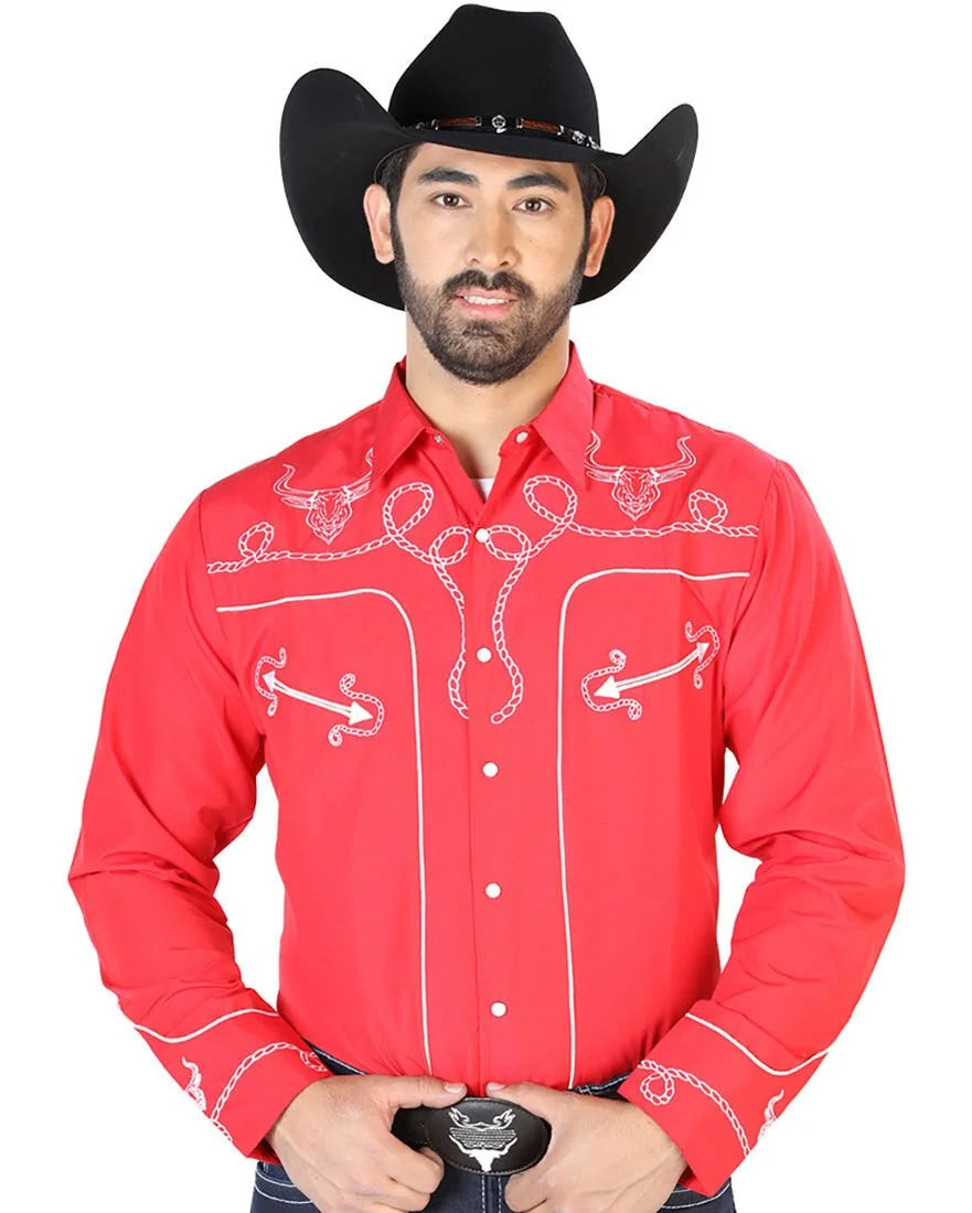 El General - Camisa Roja Bordada Soga Y Toro Cuernos Largos 126713