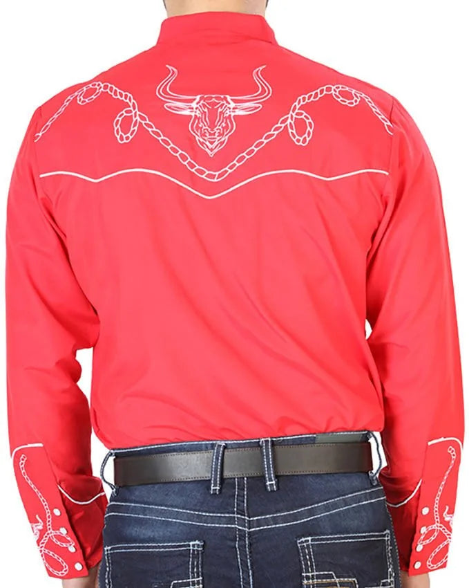 El General - Camisa Roja Bordada Soga Y Toro Cuernos Largos 126713