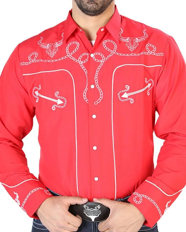 El General - Camisa Roja Bordada Soga Y Toro Cuernos Largos 126713