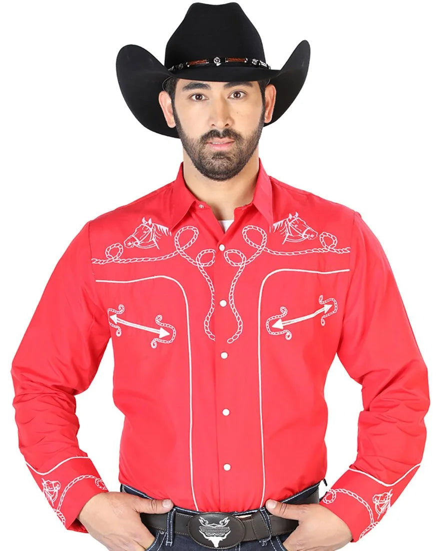 El General - Camisa Roja Bordada Soga Y Cabeza De Caballo 126716