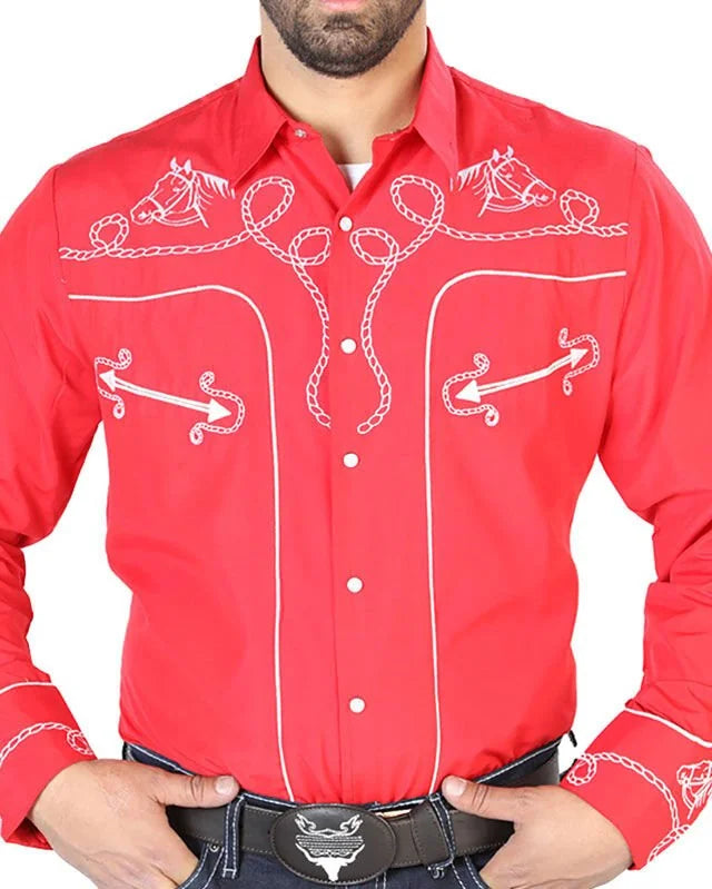 El General - Camisa Roja Bordada Soga Y Cabeza De Caballo 126716