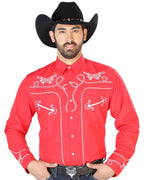 El General - Camisa Roja Bordada Diseño De Soga Y Espuelas 126719