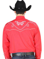 El General - Camisa Roja Bordada Diseño De Soga Y Espuelas 126719